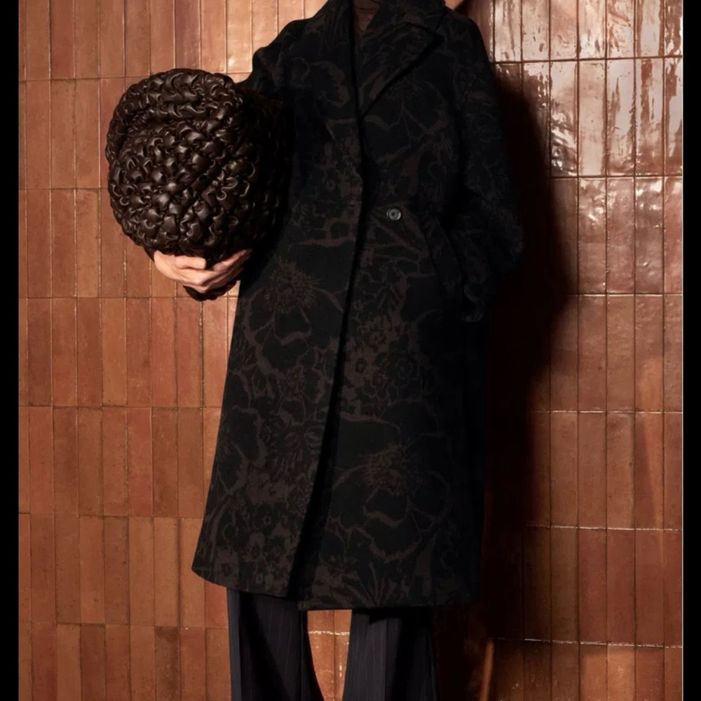 COS Black Floral oversized double breasted coat